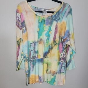 Parsley & Sage Multicolor Tunic Top Size S Watercolor Artsy Long Sleeve Abstract